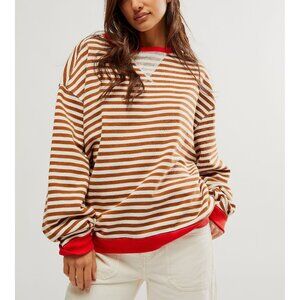 🆕 FREE PEOPLE Classic Striped Oversized Crewneck / Coffee Combo